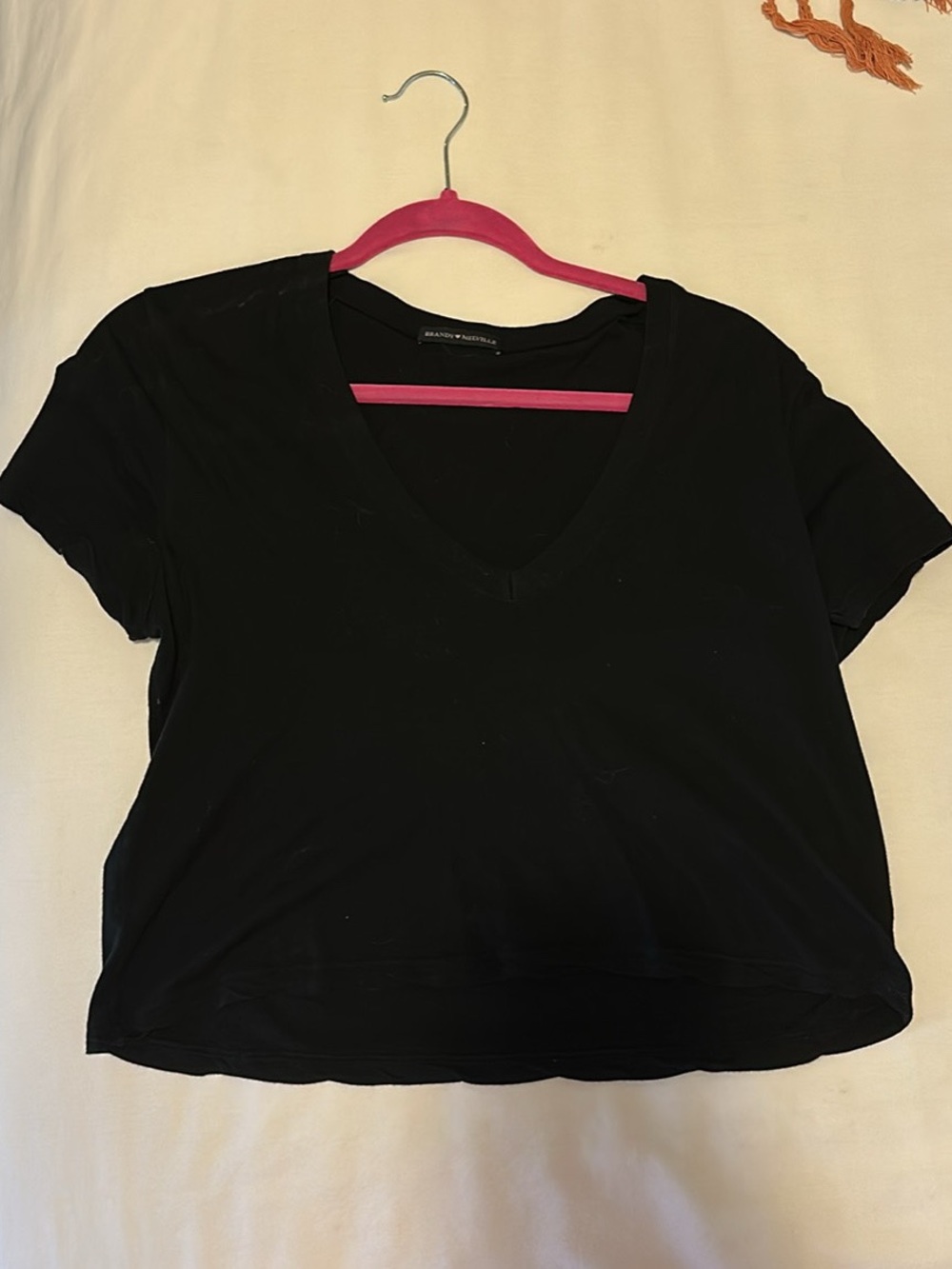 Brandy Melville Black V-Neck Short Sleeve Tee